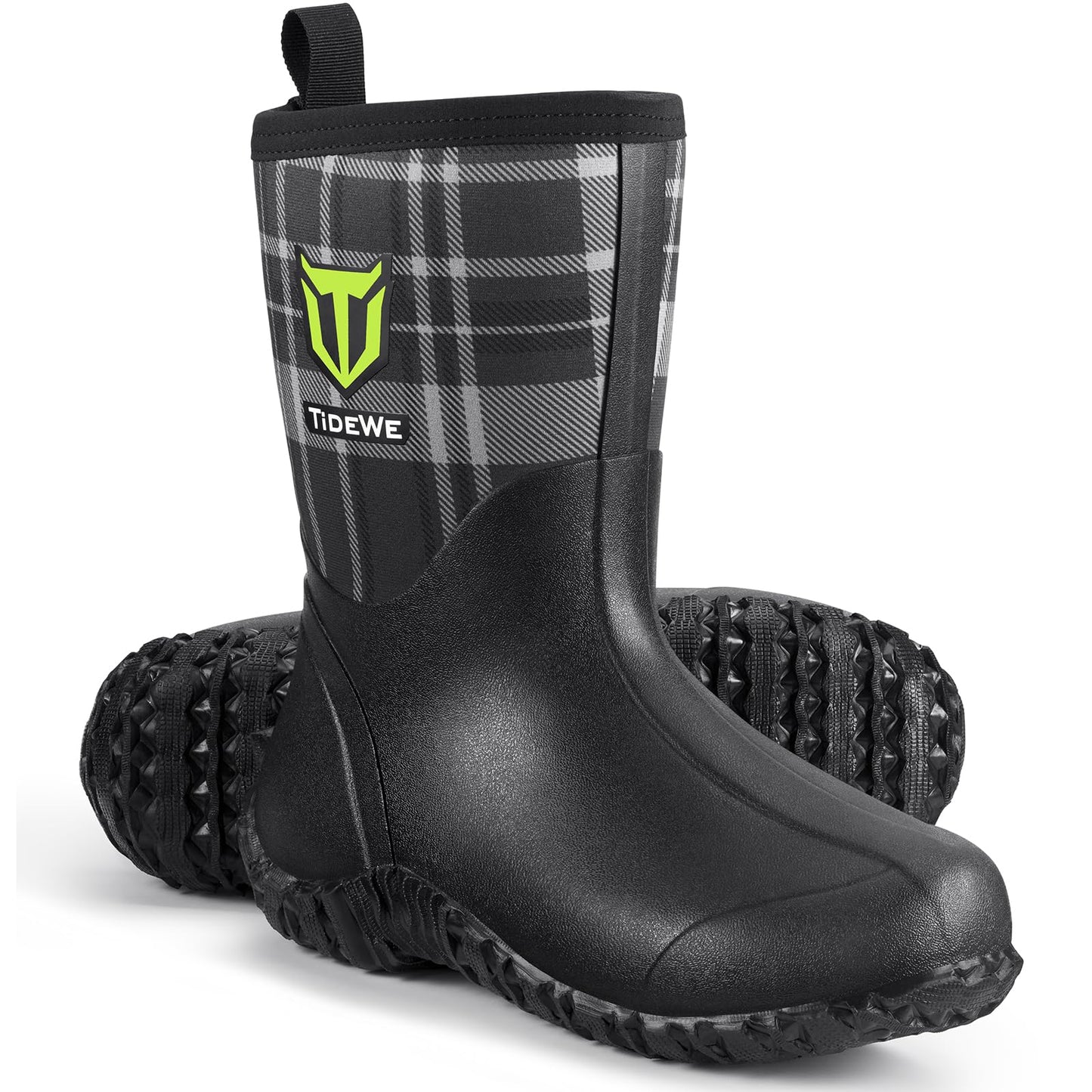 TIDEWE Rubber Boots for Women with Steel Shank, 6mm Neoprene Waterproof Insulated Mid Calf Rain Boots, Sturdy Hunting Work Boots for Farming Gardening Fishing