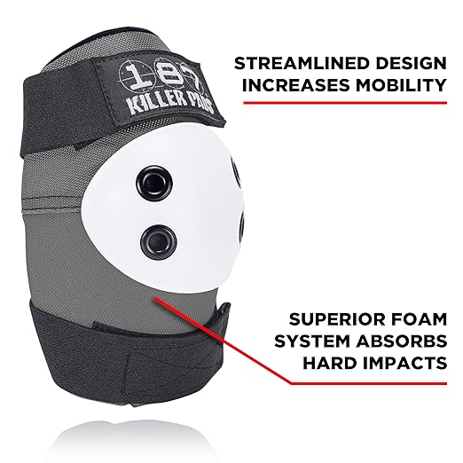187 Killer Pads Knee Pads, Elbow Pads Combo Pack, Grey, Small/Medium