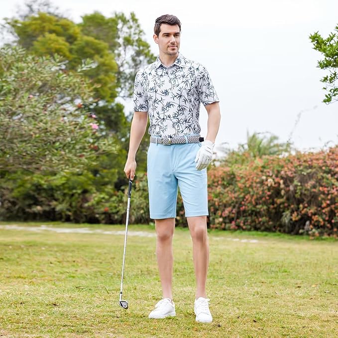 Men's Golf Polo Shirts Short Sleeve Striped Performance Moisture Wicking Dry Fit Golf Shirts for Men
