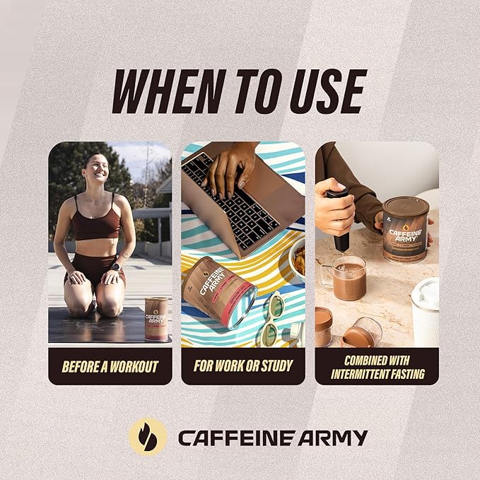 CAFFEINE ARMY ChocoVanilla | Comprehensive Functional Coffee with MCTs, CoQ10, Collagen and Adaptogens: Clean Energy + Supports Daily Attention, No Jitters or Crash (7.8 oz 22 Servings)