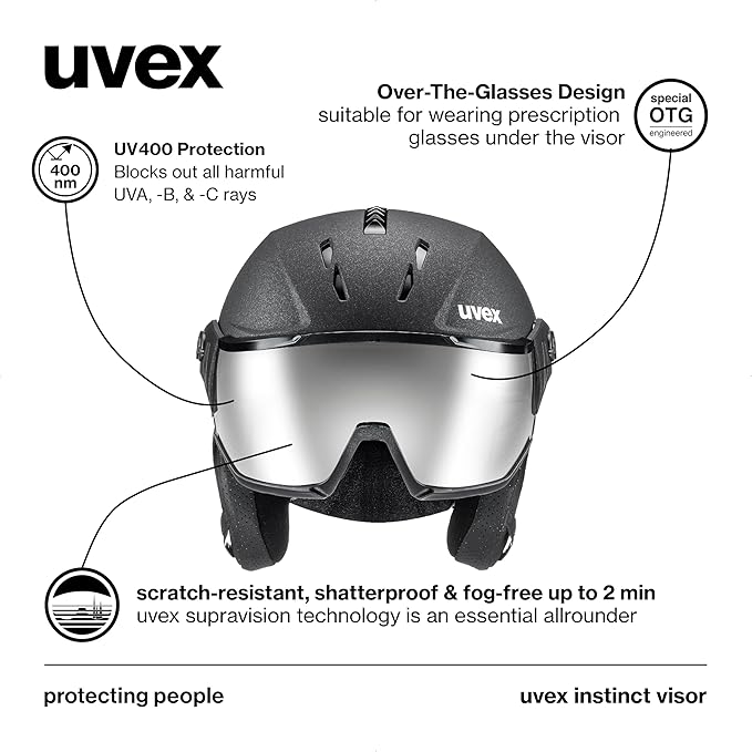 uvex Instinct Visor - Adjustable ski & Snowboard Helmet with Integrated Visor for Women & Men - Black Matte - Small