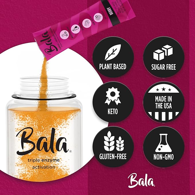 BALA Enzyme Hydration & Sugar-Free Drink Mix Powder - may contributes to overall wellness - Berry 0.25oz (30 Count)