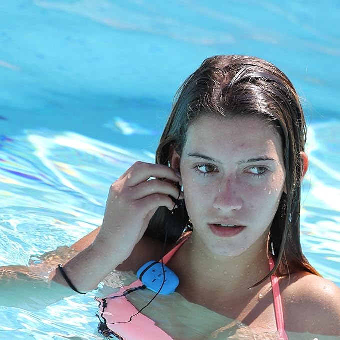Waterproof MP3 Player for Swimming, Underwater Headphones with Short Cord, MP3 Waterproof Swimming Underwater 3 Meter, Shuffle Feature