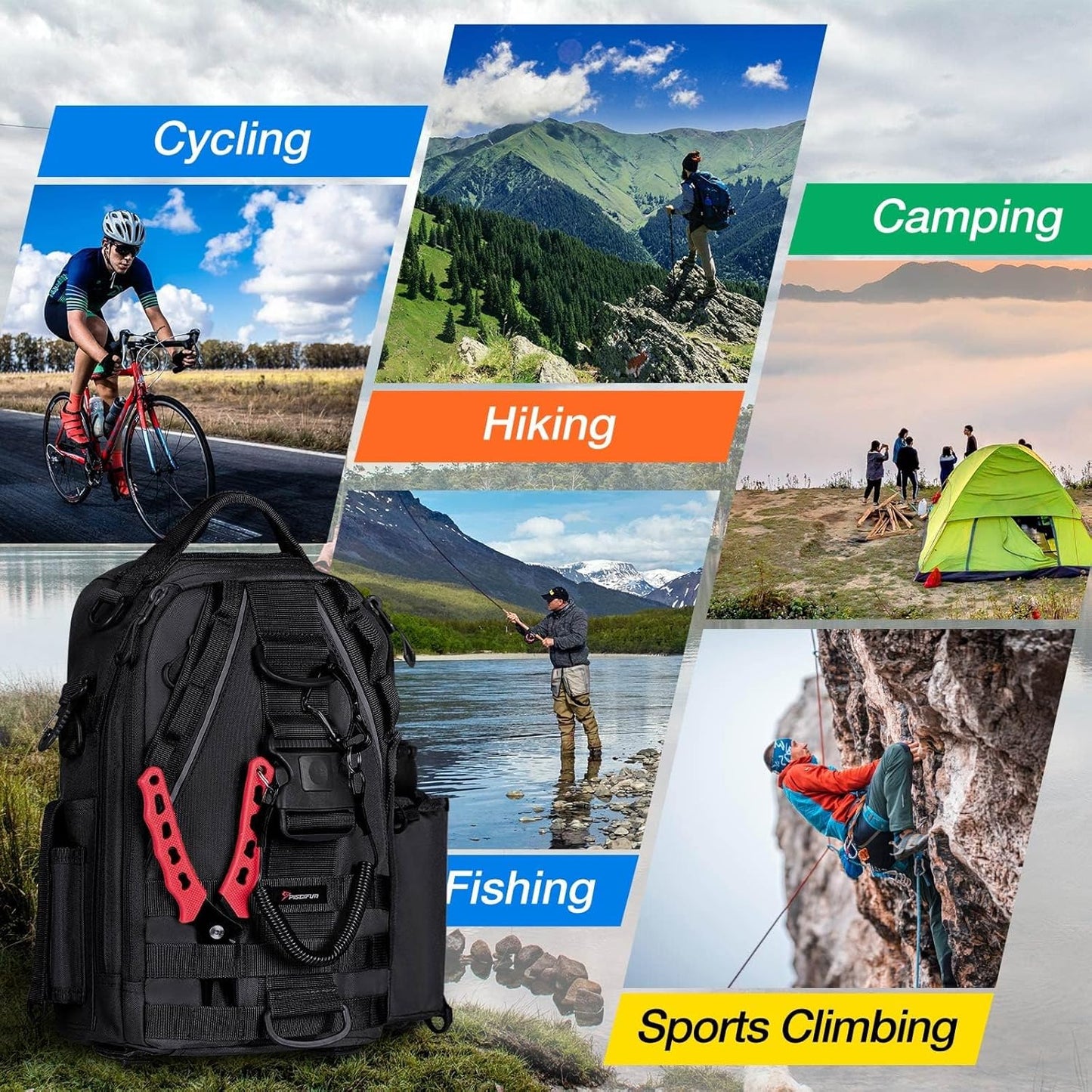 Piscifun Fishing Backpack with Rod Holder, Lightweight Sling Bag Storge Gear and Equipment