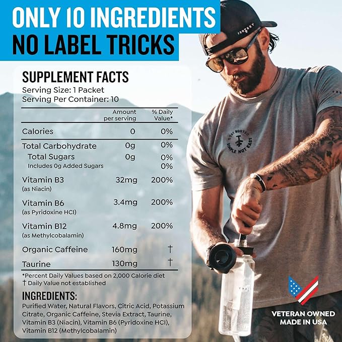 Zero Sugar Energy Drinks - Keto Natural Mix, Liquid Vitamin B Drink, Organic Caffeine Blend, On-the-Go Liquid Pack, Zero Sugar Mixed Berry Energy Packets by Mark Healey,Pack of 10