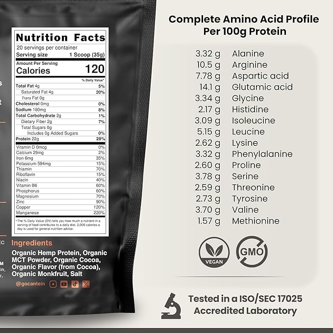 Organic Hemp Protein, Vegan Protein Powder, Clean Plant Based Protein Powder, Non Dairy Protein, Lactose Free Natural Protein, Gluten Free- 20 Servings, Chocolate