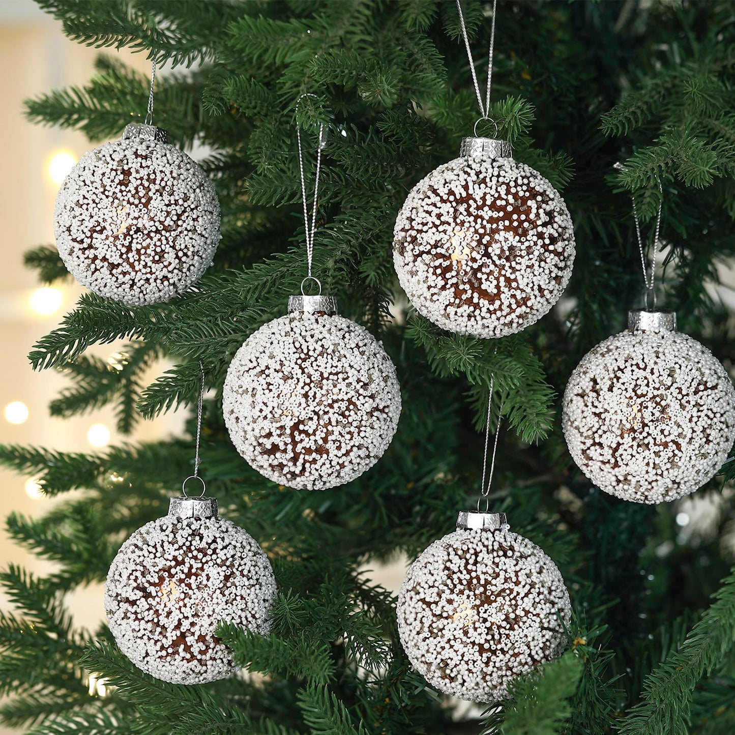 Soulchen 6 Pcs Vintage Metallic Glass Christmas Tree Ornaments 3.15in Brown