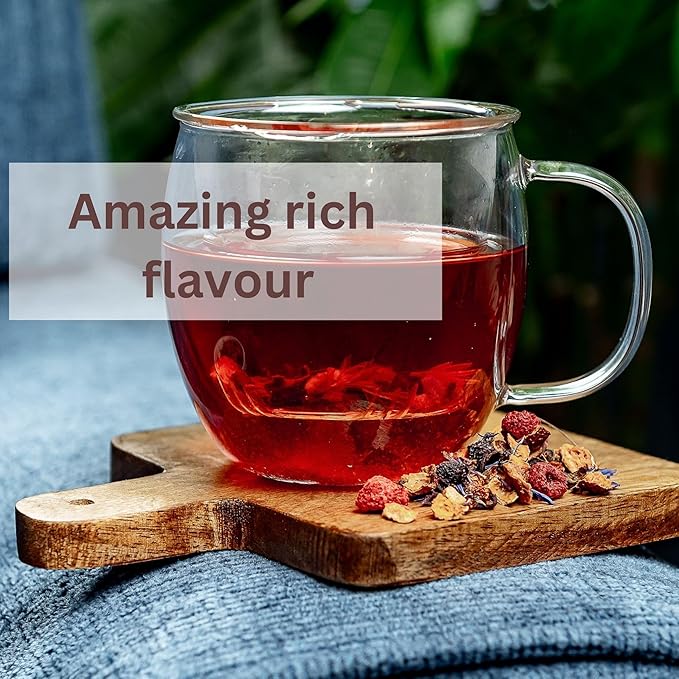 Loose Leaf Tea No Caffeine with Raspberry, Cornflower, Rosehip & Hibiscus (4oz.) – Fruit Tea Summer Herbal Infusion with Wild Berries
