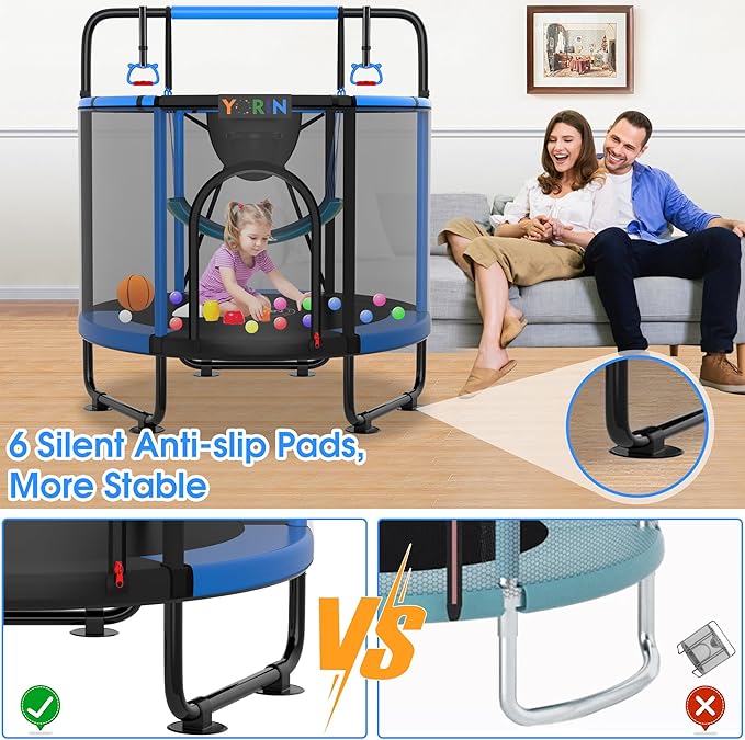 YORIN Trampoline for Kids 66'' 60'' 55'' Toddler Mini Small Trampoline Outdoor Indoor Trampoline W Basketball Hoop, Swing, Adjustable Gymnastics Bar, Gift for Baby, Toddlers & Kids