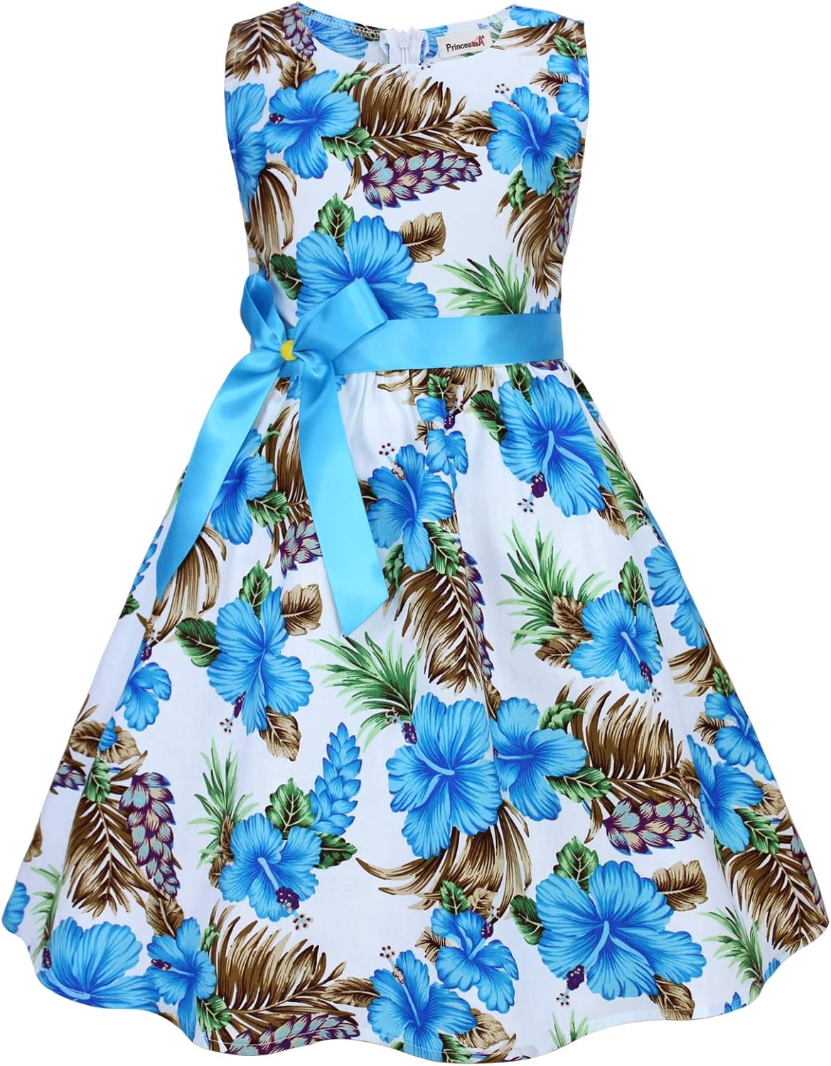 Girls Floral Cotton Dress - Sleeveless Summer Dress with Zipper Closure