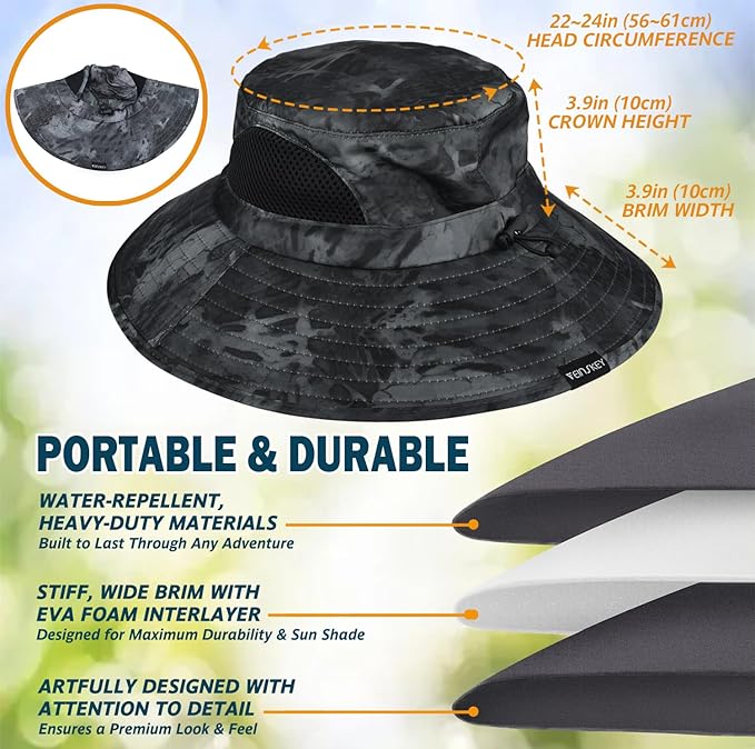 EINSKEY Wide Brim Sun Hat, UPF 50+ UV Protection Waterproof Packable Bucket Hat for Men & Women, Fishing Hiking Beach Garden