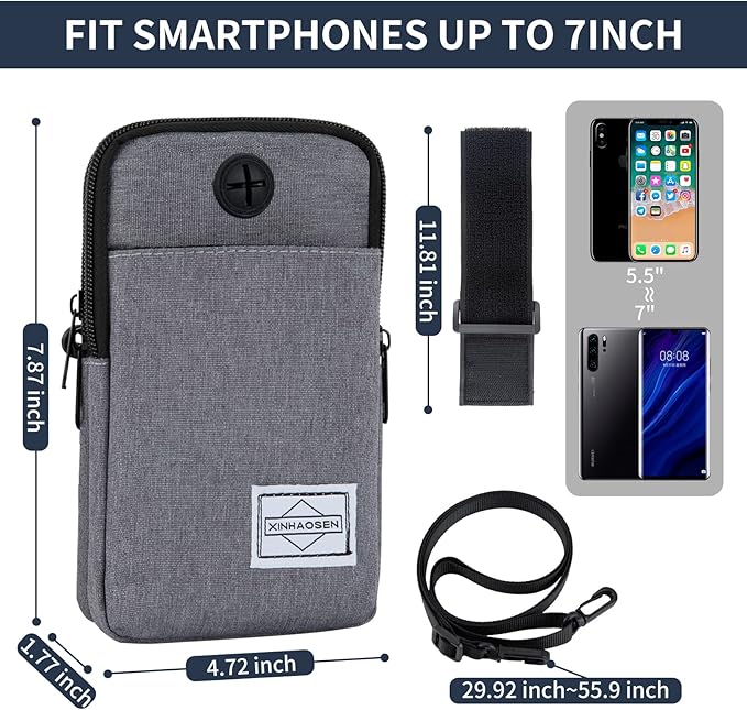 Cell Phone Purse Waist Pack Bag Travel Crossbody Bag Wristband Sport Armband Wallet with Removable Shoulder Strap (Navy Blue)