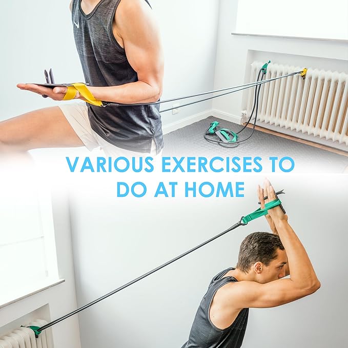 Swimming Resistance Band with Hand Paddles, Stretch Cord, Fitness Bands for Swimming, Training Equipment, Arm Strength Exercise, Powercord - Including Exercises - Medium Green