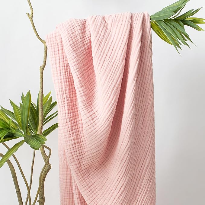 Carriediosa 100% Cotton Muslin Throw Blanket 90" X 90" Queen Size，4-Layers Summer Gauze Throws for Bed Couch，Soft Lightweight Breathable Linen Blankets Bedspread for Adults All Season，Dusty Pink