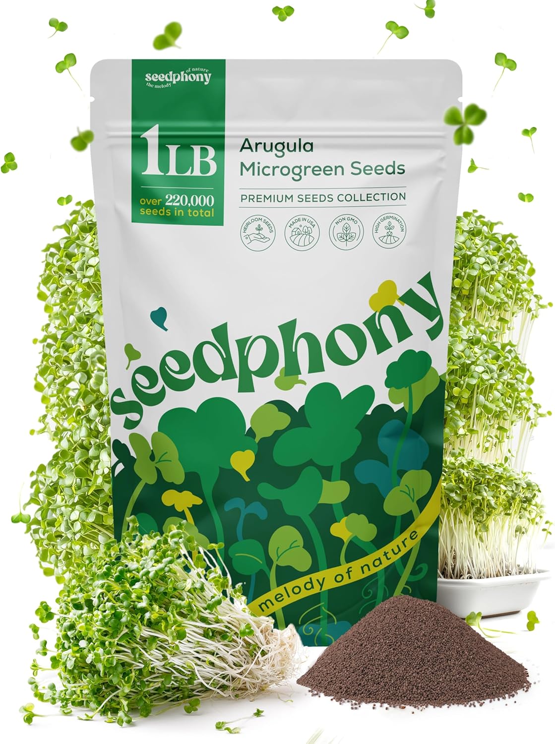 Broccoli Sprouting & Microgreens Seeds - 130,000 Non-GMO Heirloom Seed, 1lb Resealable Bag - High-Germination Broccoli Seeds for Sprouting in Jars, Soil, Hydroponics & Microgreen Trays