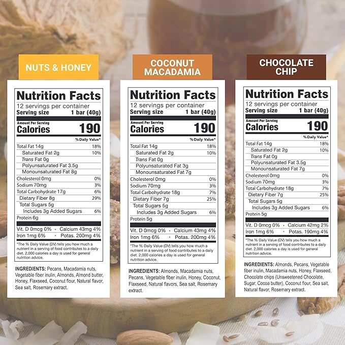 Prolon Fast Bars | Keto, Gluten Free, Dairy Free, Plant Based Protein, For Intermittent Fasting | Developed to Not Break a Fast | Variety Pack | Nuts & Honey, Chocolate Chip, Coconut Macadamia, 24 Ct