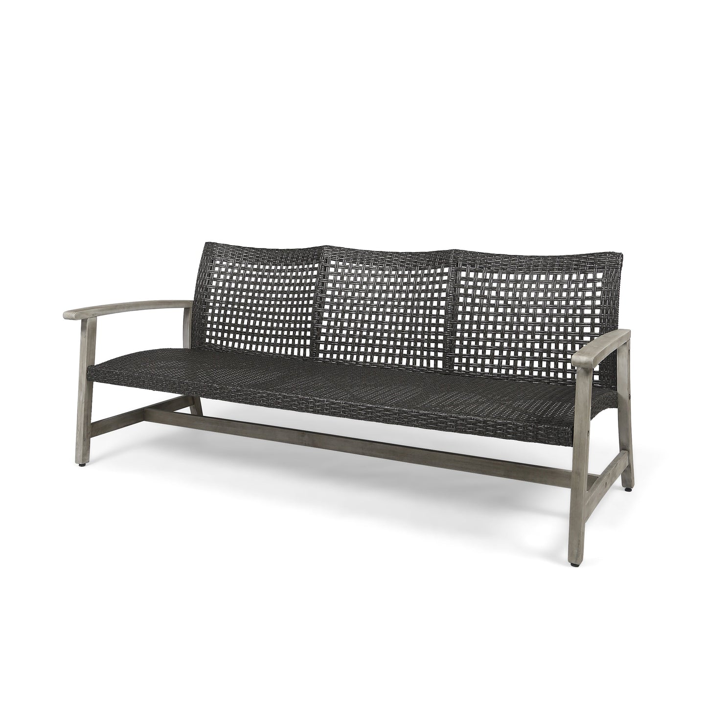Outdoor Sofa Acacia Wood Wicker 3 Seater Gray 75.5in