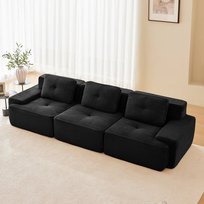 Sectional Sofa Modular Corduroy Black 3 Seat Tufted No Assembly