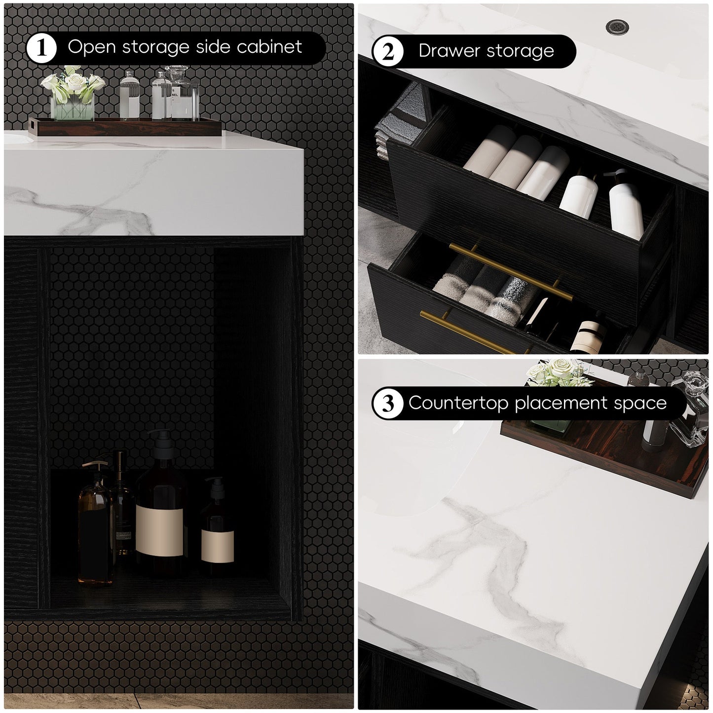 39.4' Floating Bathroom Vanity with Ceramic Sink, 2 Drawers and 2 Open Shelves