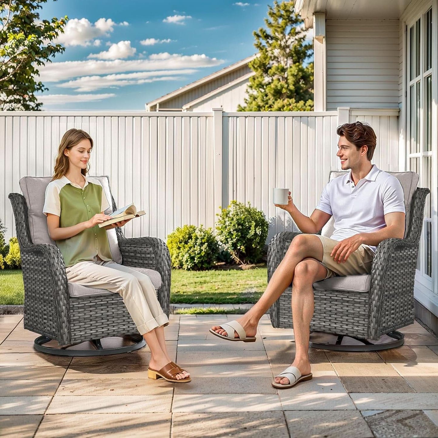 Swivel Rocker Patio Chairs Set with Cozy Coffee Table