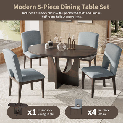 Modern 5-Piece Extendable Round Dining Table Set with 16.2inch Removable Leaf