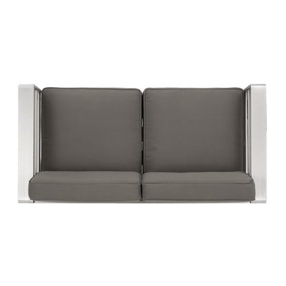 Outdoor Loveseat Aluminum Khaki Water-Resistant Cushion 56.75x27.5 In 600 LB