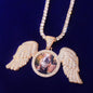 Large Winged Round Photo Copper Hip Hop Photo Frame Pendant Necklace