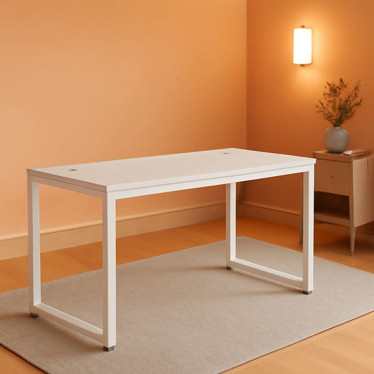 55 Inch White Computer Desk With Cord Management And Adjustable Glides