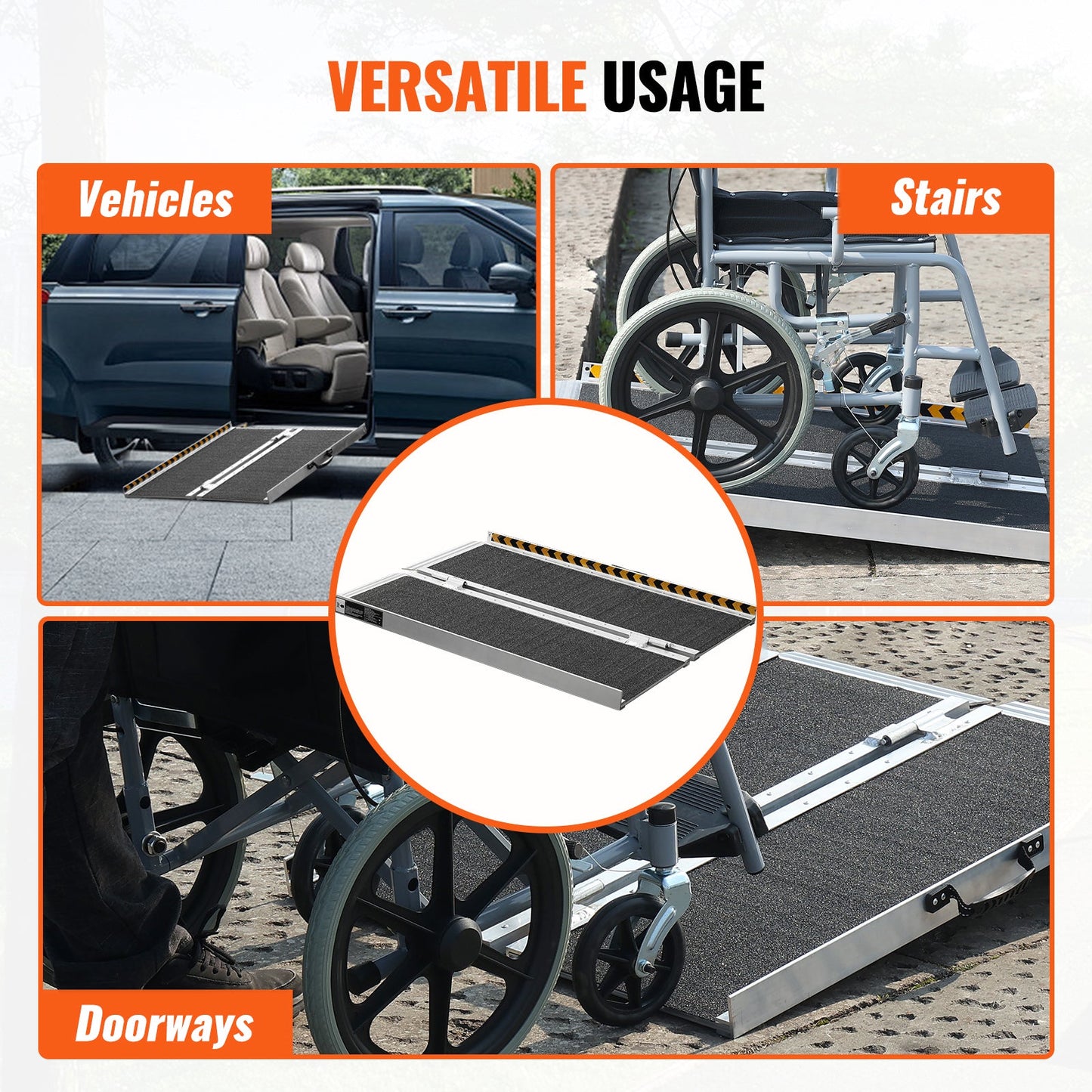 Wheelchair Ramp Aluminum 6 Ft Folding Non-Slip 800 Lb Capacity