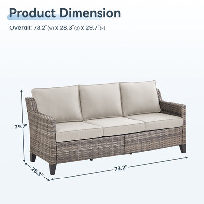 Outdoor PE Rattan Sofa Set 3 Seat Gray Beige Cushions