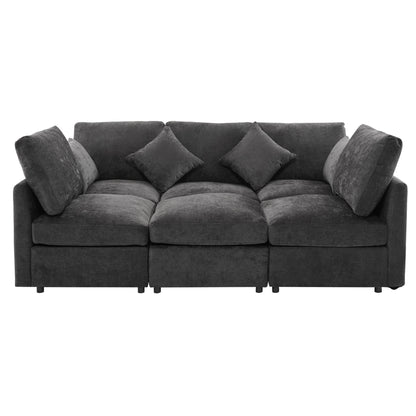 Sectional Sofa U-Shape Modular Chenille Black 5-Seat USB Ports 86.6x61.4 In