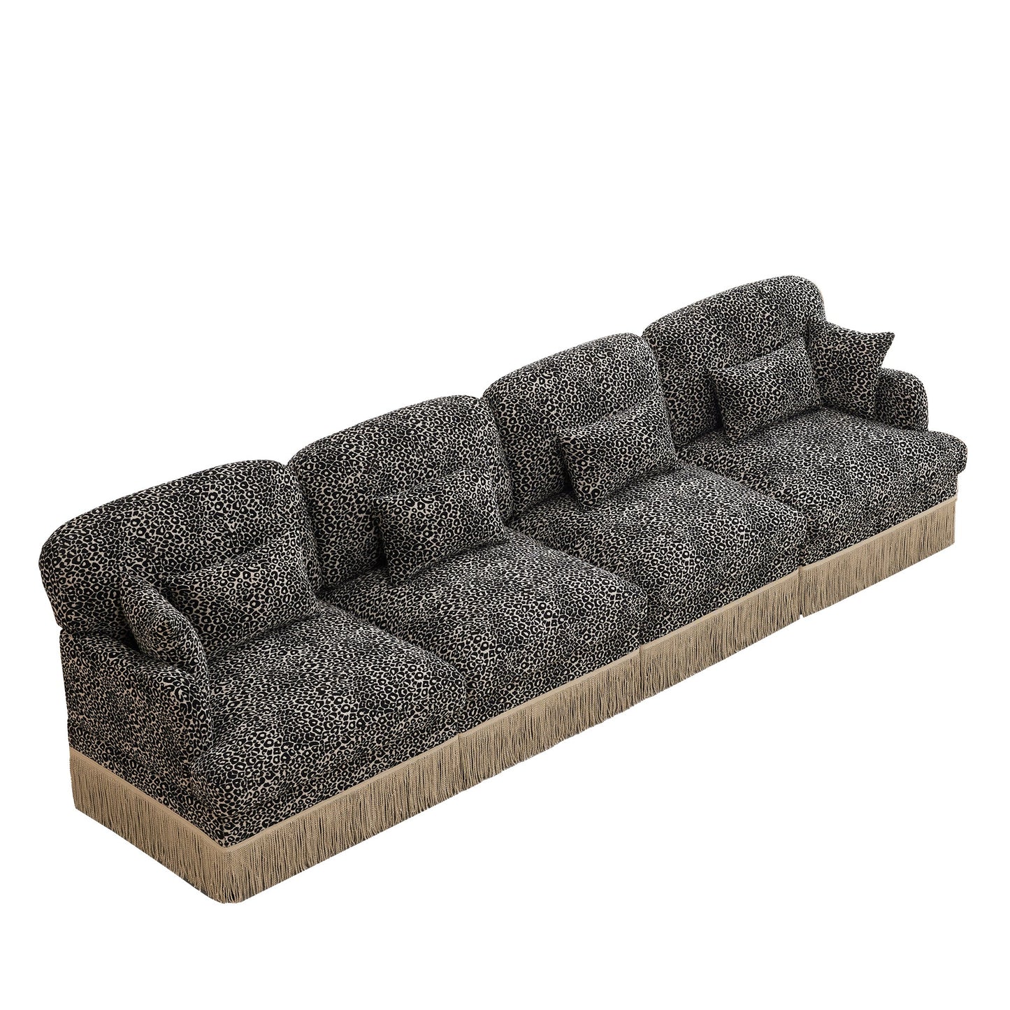 Sectional Sofa Modular Chenille Leopard Print Khaki 4 Seat Deep Seat