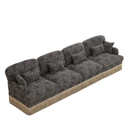 Sectional Sofa Modular Chenille Leopard Print Khaki 4 Seat Deep Seat