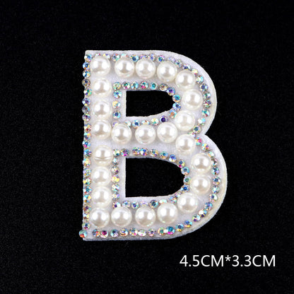 Pearl Rhinestone Cloth Sticker-Letter A-White-2 Pack