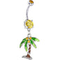 Citrine Gem PALM TREE Dangle Belly Ring