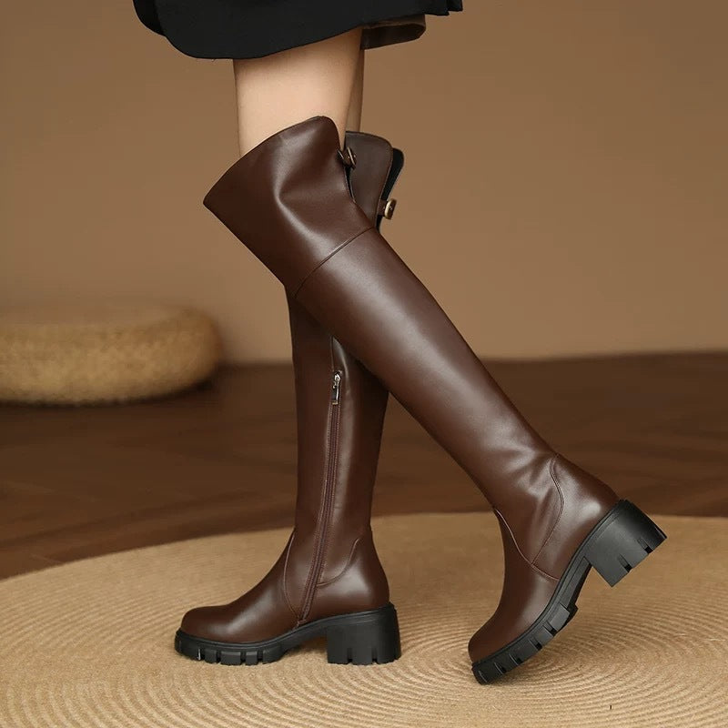 New Autumn Winter Chunky-heeled Thigh-high Boots With Thick Heels