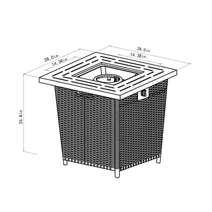 28 Inch Black Wicker Outdoor Propane Gas Fire Pit Table Steel Top 50000 BTU