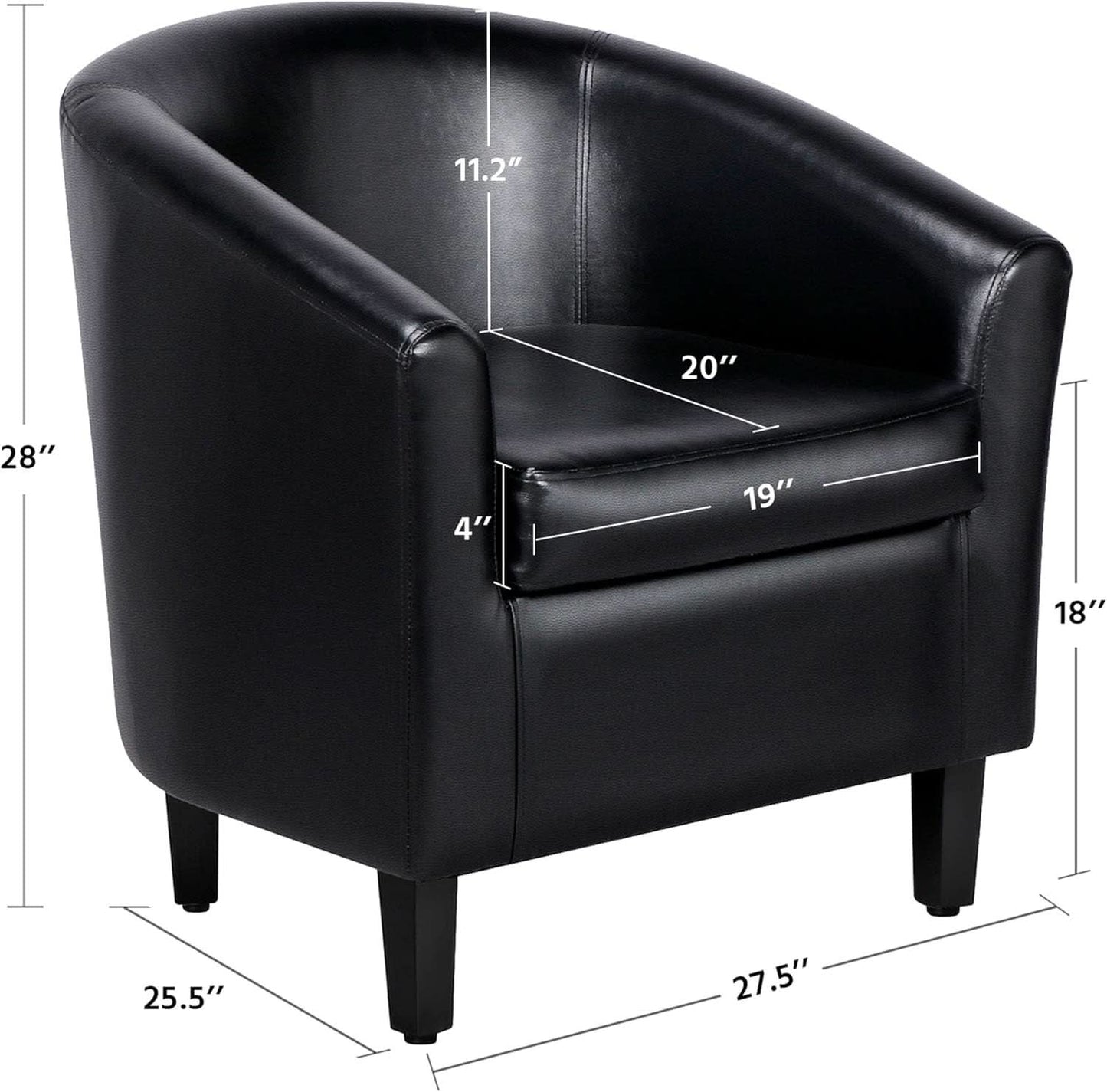 Black Synthetic Leather Barrel Armchairs With Cushions