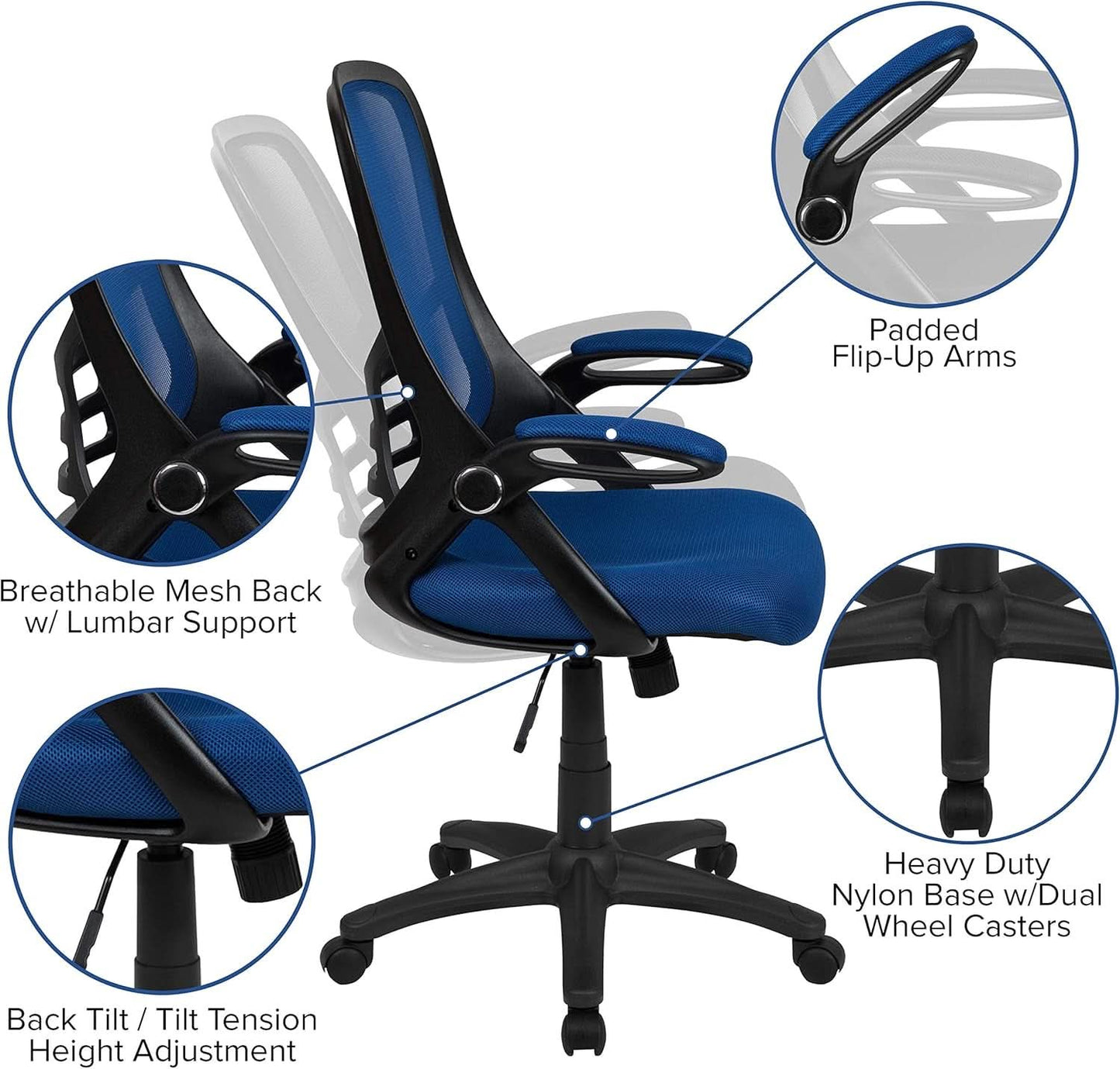 Swivel Office Chair With Lumbar Support And Flip Up Armrests
