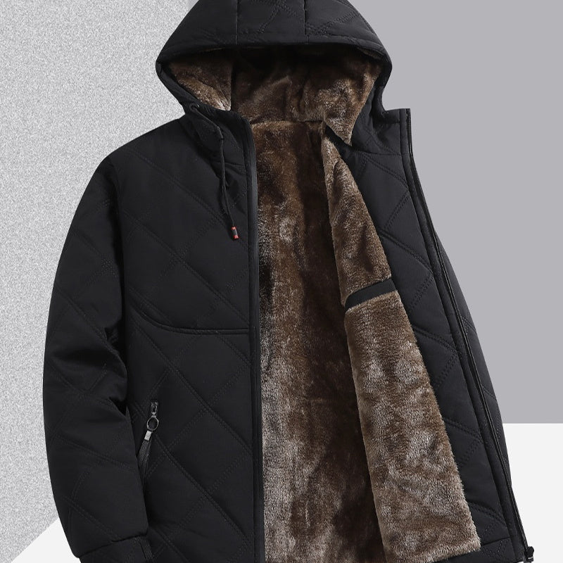 Men's Jacket With Fleece And Thick Cotton, Casual Hooded Stand-up Collar