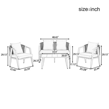 Outdoor Seating Set 4 Piece Bench Chairs Table Iron Gray