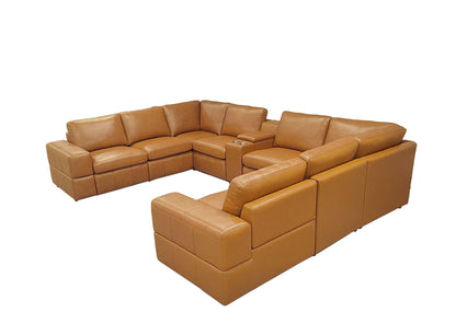 Sectional Sofa Modular Leather Match Ginger 8 Seat 2 Recliners 140 In