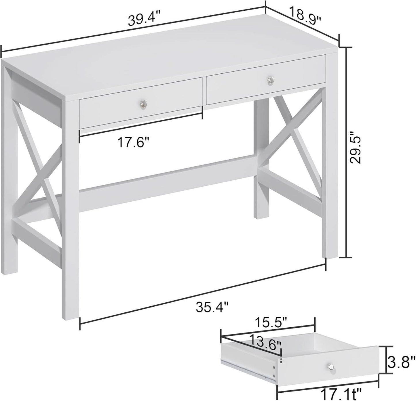 40 Inch White Computer Desk For Home Office Use And Study