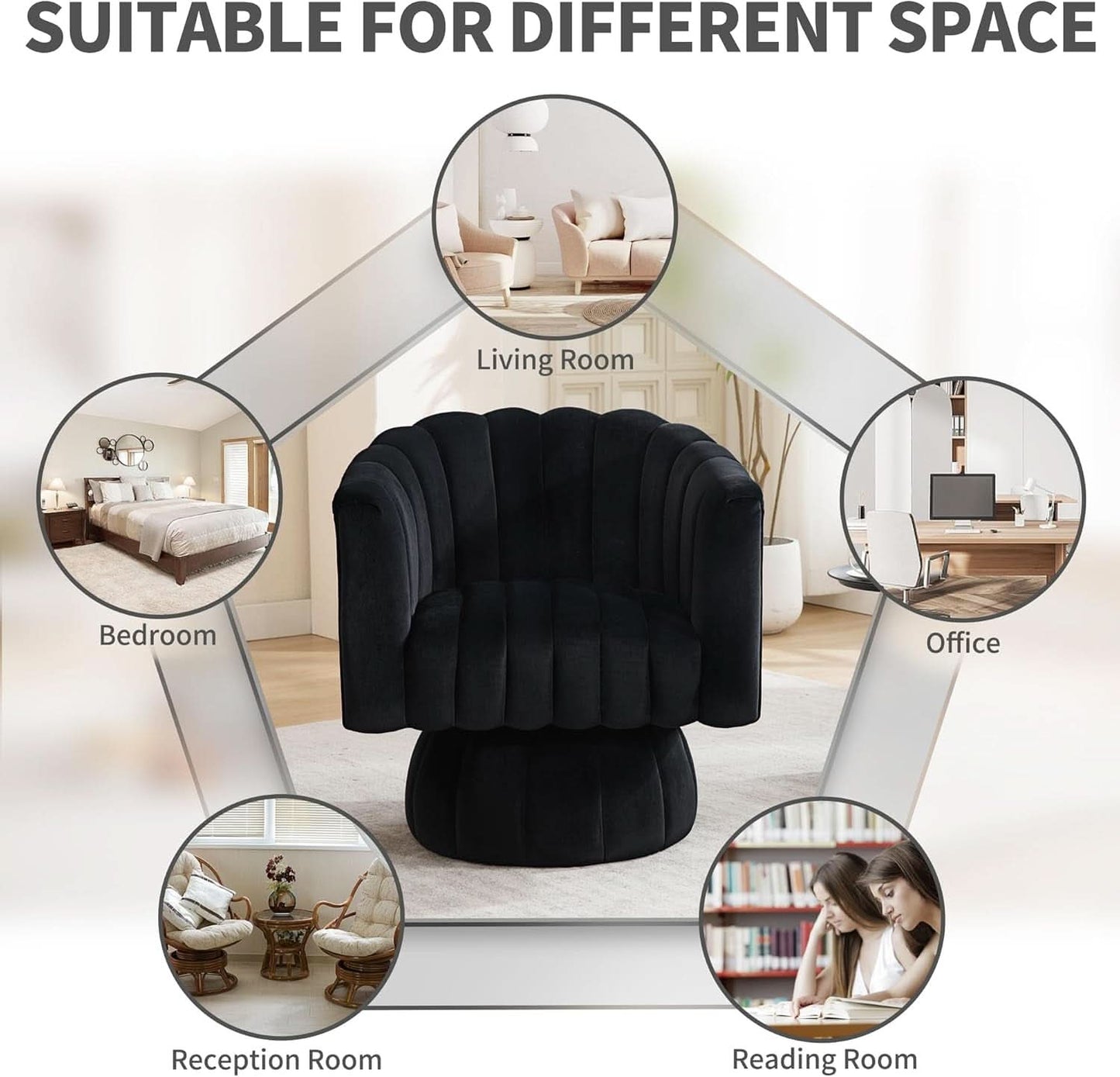 Swivel Armchairs 360Degree Black LivingRoom Pack Duo