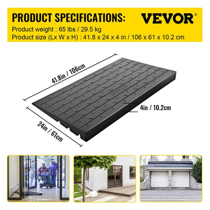 Threshold Ramp Rubber 4 In Heavy Duty Non-Slip Doorway Indoor Outdoor 2200 LB