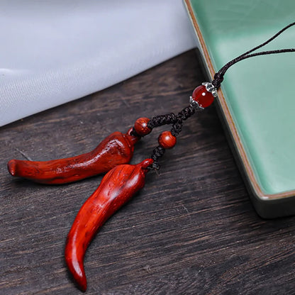 Pepper Rosewood Netsuke Bead – Small Carved Figurine Pendant 5.5 cm