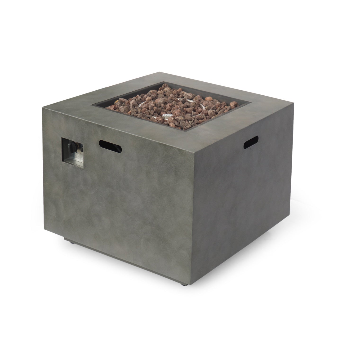 Modern Iron Square Fire Pit 50000 BTU, Stone Gray, 31x31x24
