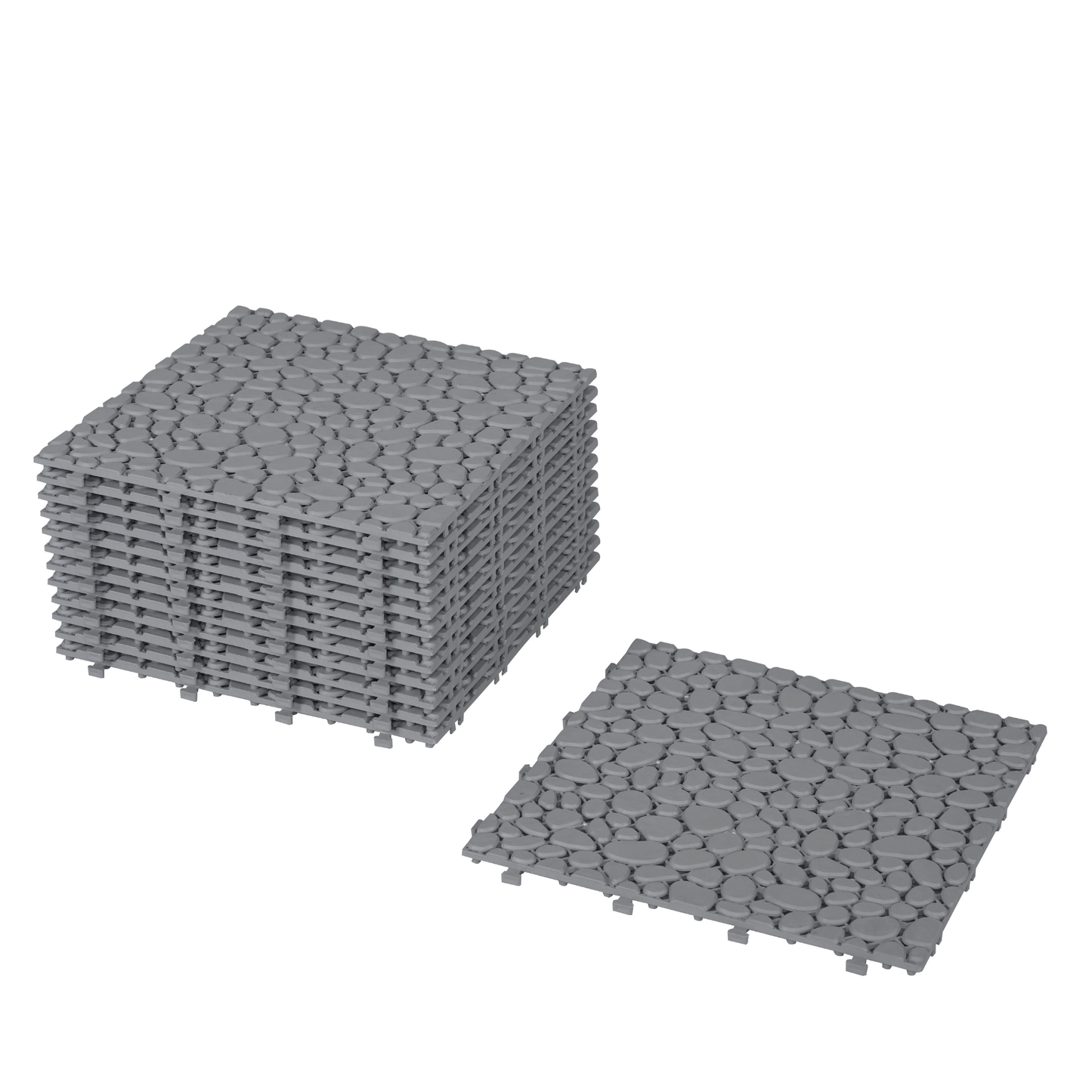 Pebble Stone Pattern 12x12 in. Gray Interlocking Deck Tiles Waterproof Plastic