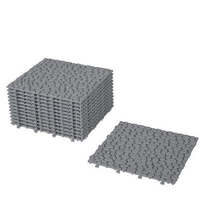 Pebble Stone Pattern 12x12 in. Gray Interlocking Deck Tiles Waterproof Plastic