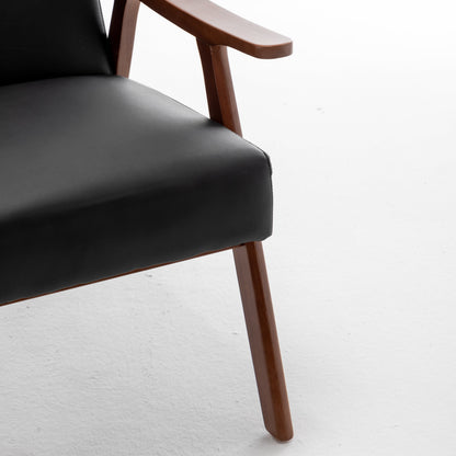 Mid-Century Wingback Accent Chair Black PU Leather 26x31x32